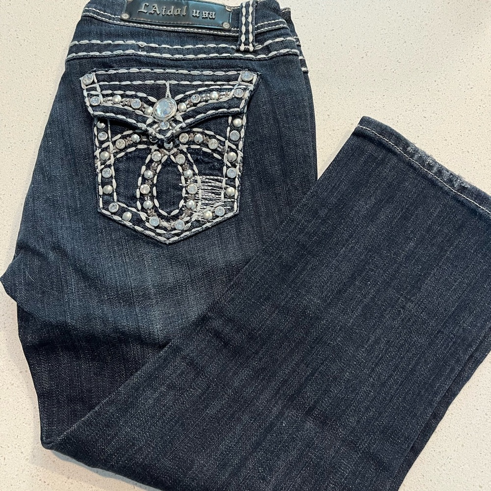 L.A. Idol Dark Blue Boot Cut Jeans with Embellished Pocket